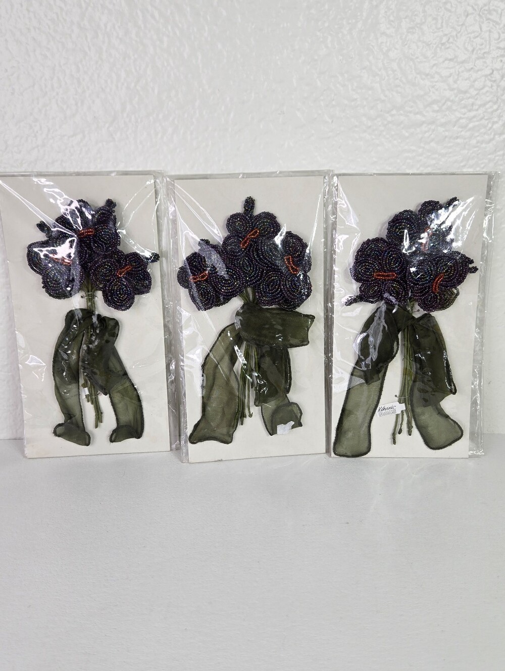 Katherine's Collection Retired Beaded Flower Bouquet Stem Orchid Goth New 3pc